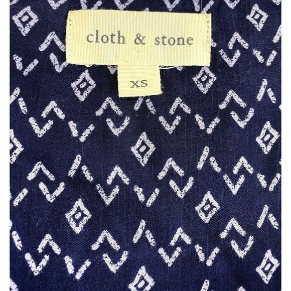 Anthropologie Cloth & Stone Blue Geometric Print Off The Shoulder Mini Dress XS - Picture 3 of 5